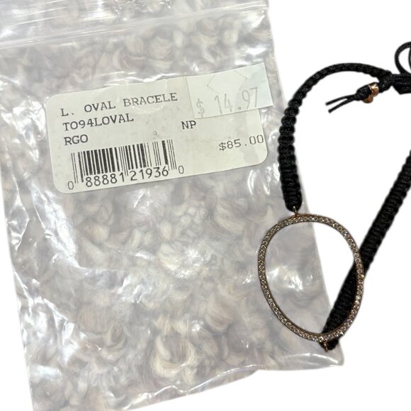 L Oval Bracelet – Black Adjustable Cord with Gold-Tone Charm - Picture 3 of 3